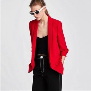 Zara Red Crepe Blazer + Cropped Pant